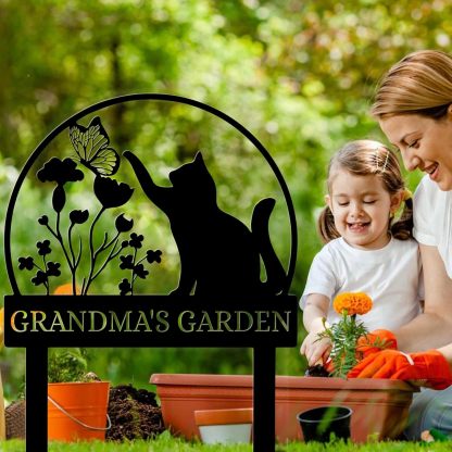 Custom Cat Garden Stake Sign, Funny Personalized Yard Decor, Butterfly & Pet Outdoor Metal Plaque-MetalsignX
