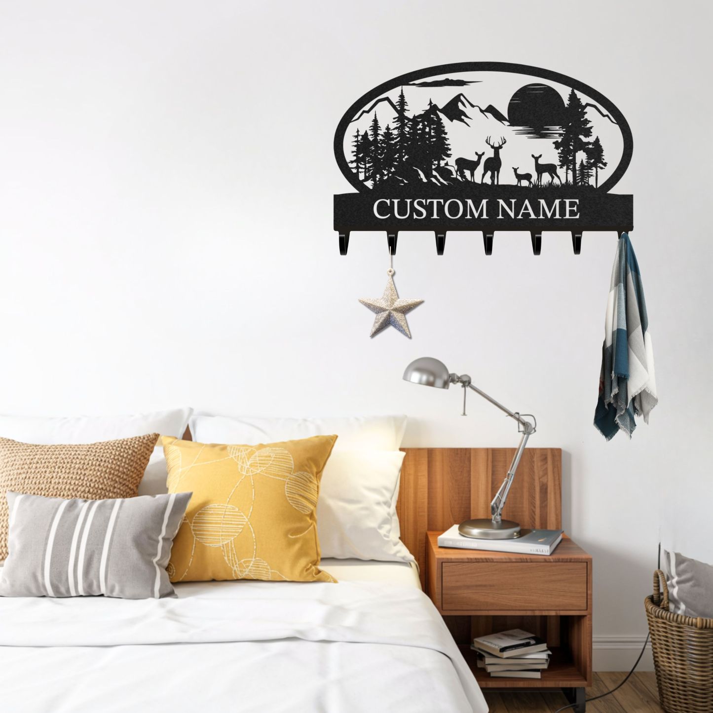 Personalized Key Holder for Wall, Custom Metal Deer Cabin Key Hooks with Name, Metal Jacket Holder Hooks Organizer Rack, Coat Hanger Decor for Kitchen, Entryway, Hallway, Office, Doorway
