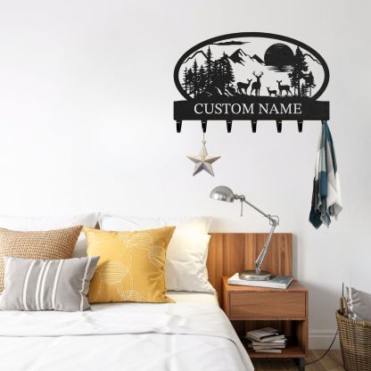 Personalized Key Holder for Wall, Custom Metal Deer Cabin Key Hooks with Name, Metal Jacket Holder Hooks Organizer Rack, Coat Hanger Decor for Kitchen, Entryway, Hallway, Office, Doorway