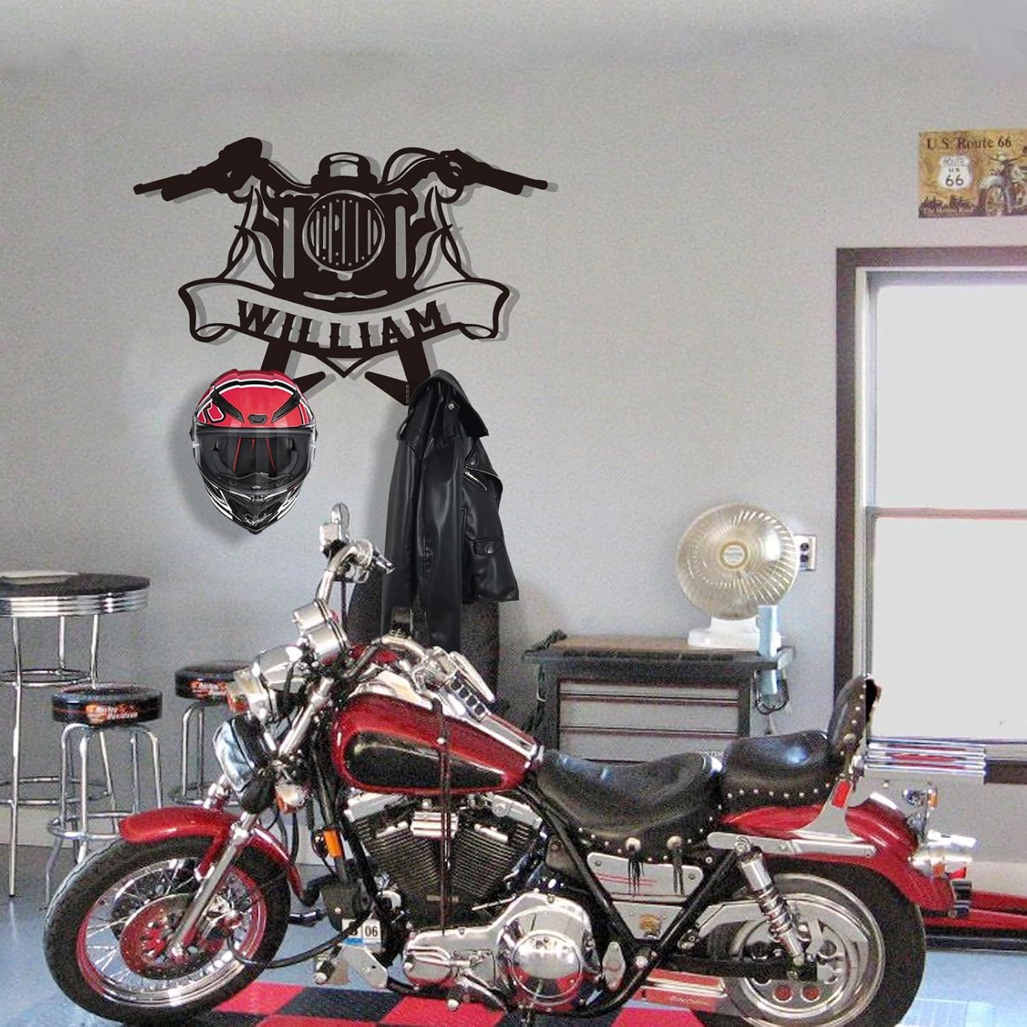 Custom Motorcycle Helmet Holder, Wall Mount Organizer with Hooks, Personalized Helmet Display-MetalsignX