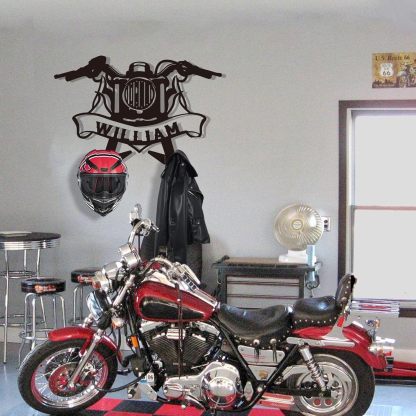 Custom Motorcycle Helmet Holder, Wall Mount Organizer with Hooks, Personalized Helmet Display-MetalsignX