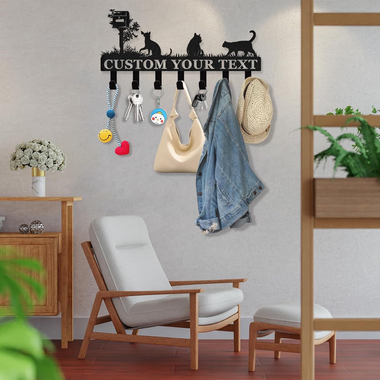 Personalized Metal Key Holder for Wall, Cat Key Holder Wall Mount-MetalsignX