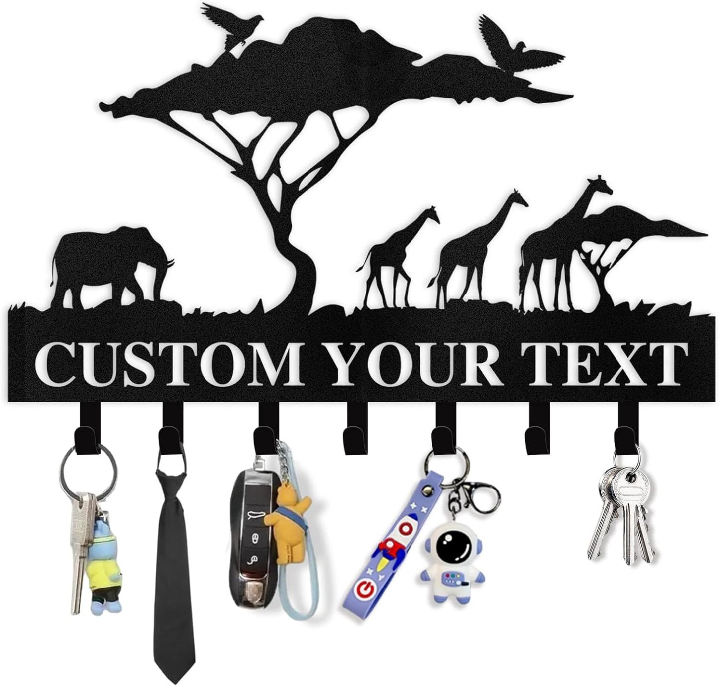 Personalized Name Metal Key Holder for Wall, Animal Theme African Art Decor-MetalsignX