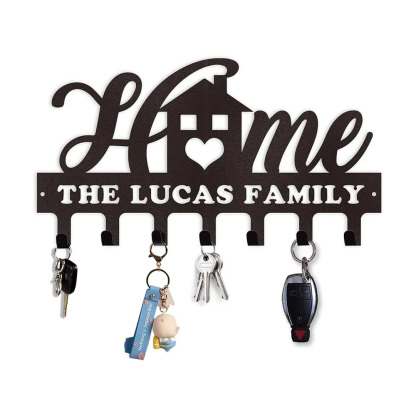 Custom Name Key Holder, Sweet Home Key Rack, Personalized Wall Decor for Home Organization-MetalsignX