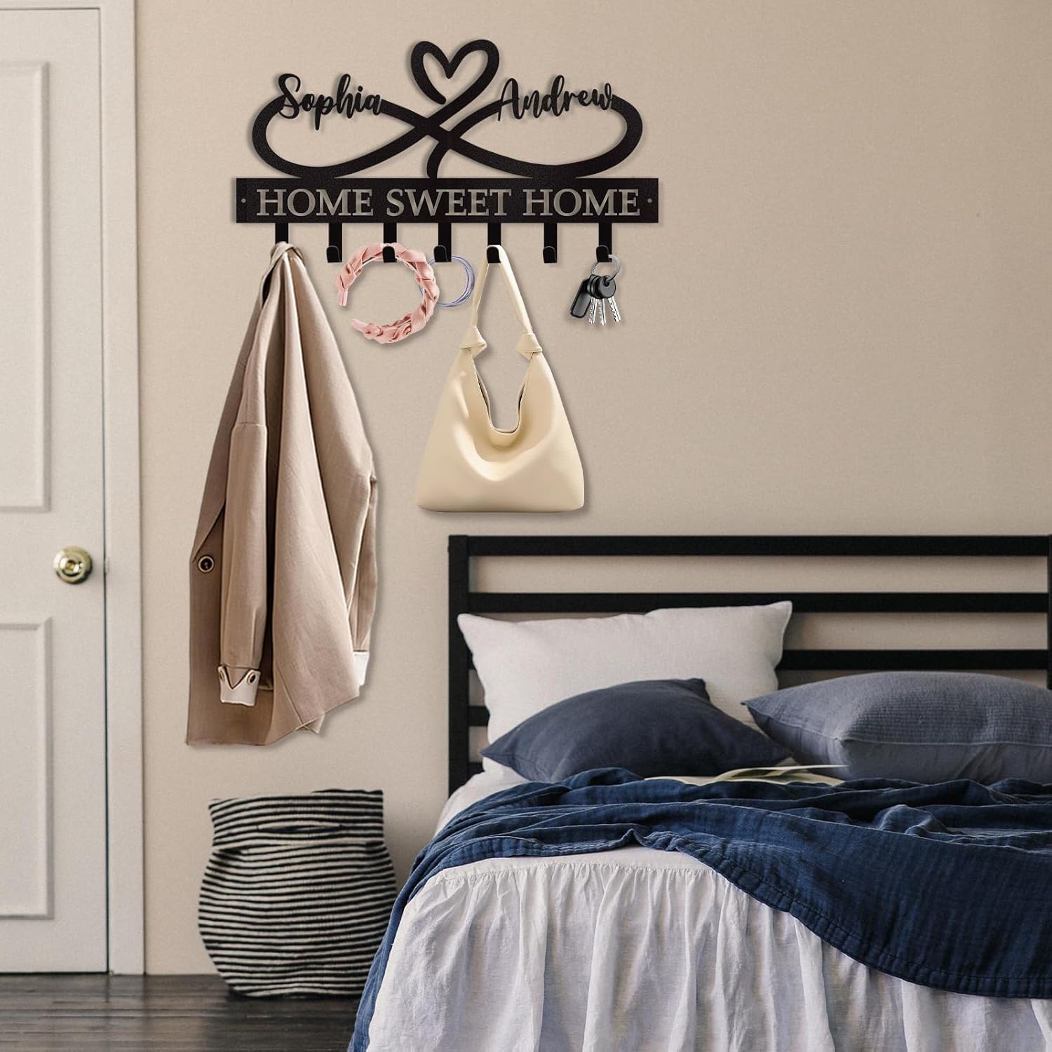 Personalized Key Holder Wall Mounted, Custom Couple's Name Metal Key Holder for Wall-MetalsignX