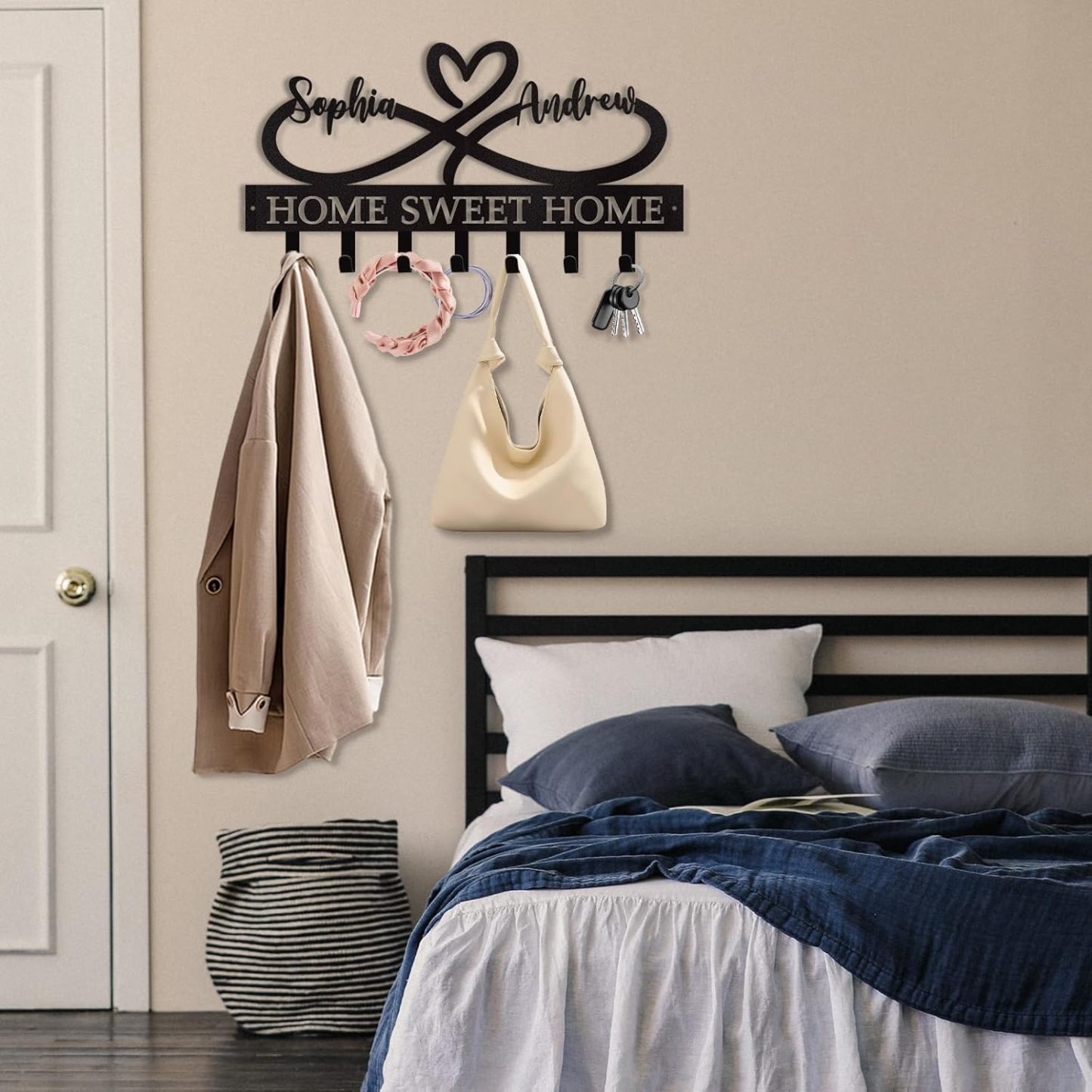 Personalized Key Holder Wall Mounted, Custom Couple's Name Metal Key Holder for Wall-MetalsignX