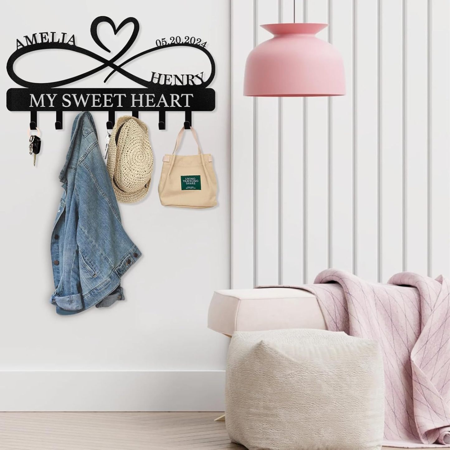 Personalized Key Holder Wall Mount, Custom Couple's Name Key Holder for Wall-01-MetalsignX