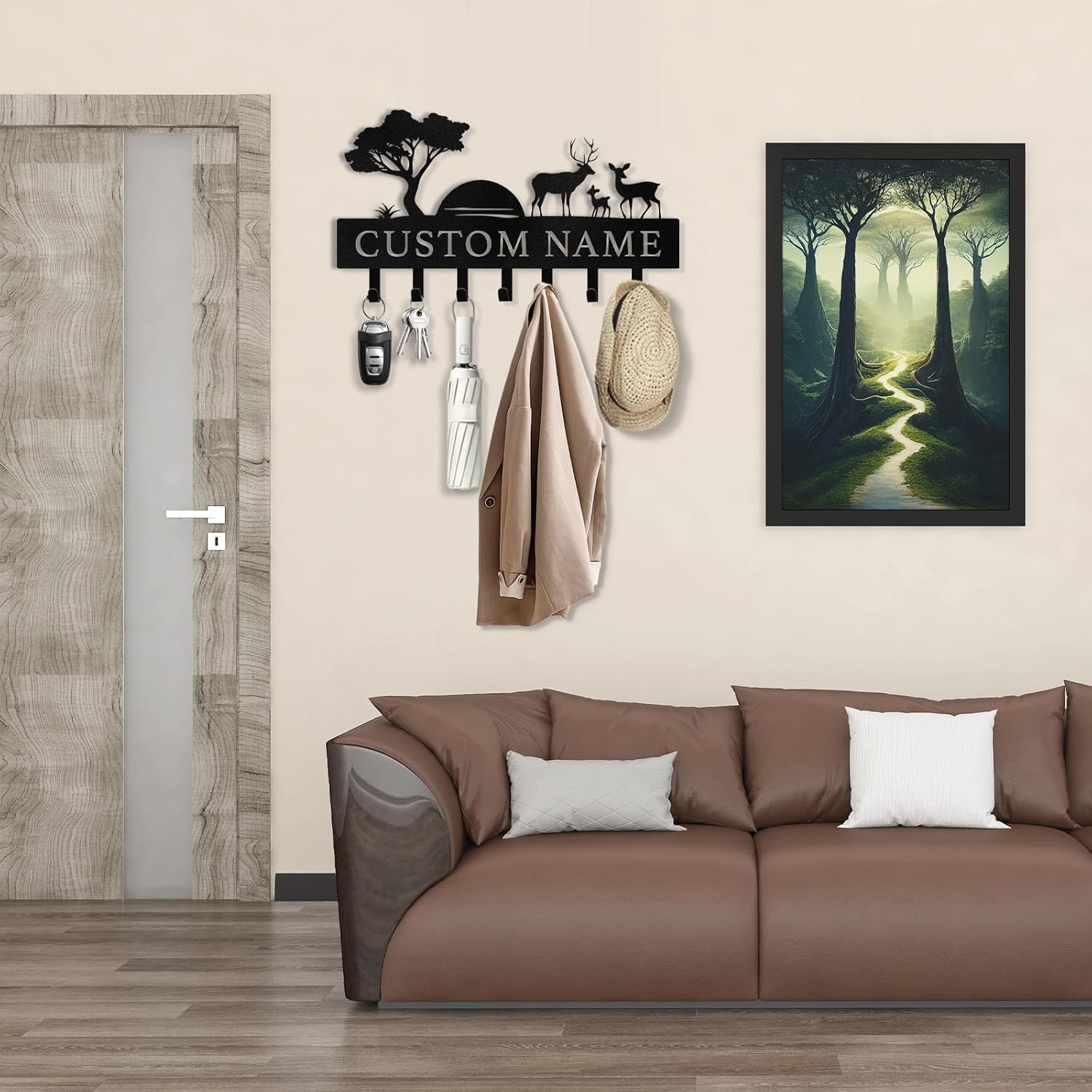 Personalized Polar Deer & Bear Key Holder on Wall | Wall-Mounted Key Organizer Rack-MetalsignX