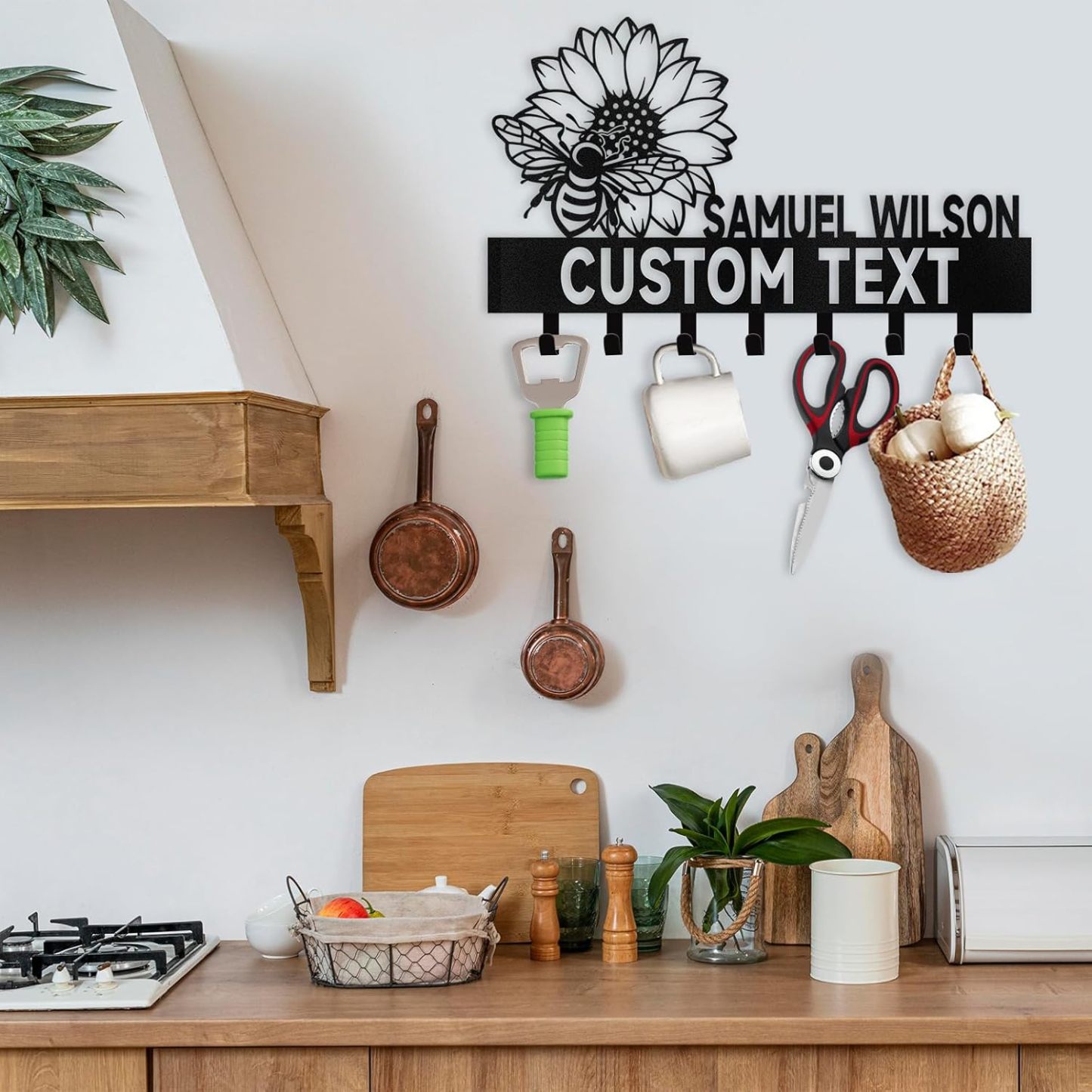 Personalized Key Holder Wall Mounted, Bee Flower Key Holder for Wall Decorative-MetalsignX