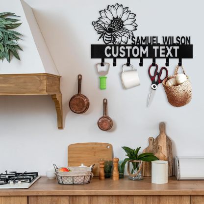 Personalized Key Holder Wall Mounted, Bee Flower Key Holder for Wall Decorative-MetalsignX