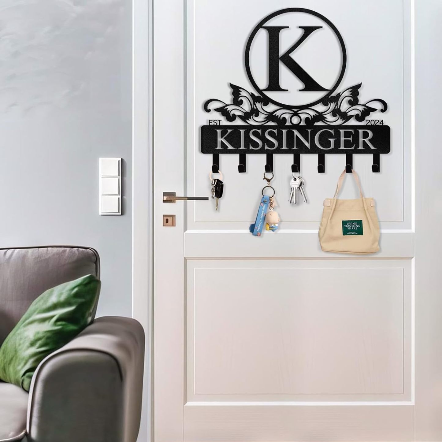 Personalized Key Holder for Wall, Custom Family Name Key Rack Holder-MetalsignX