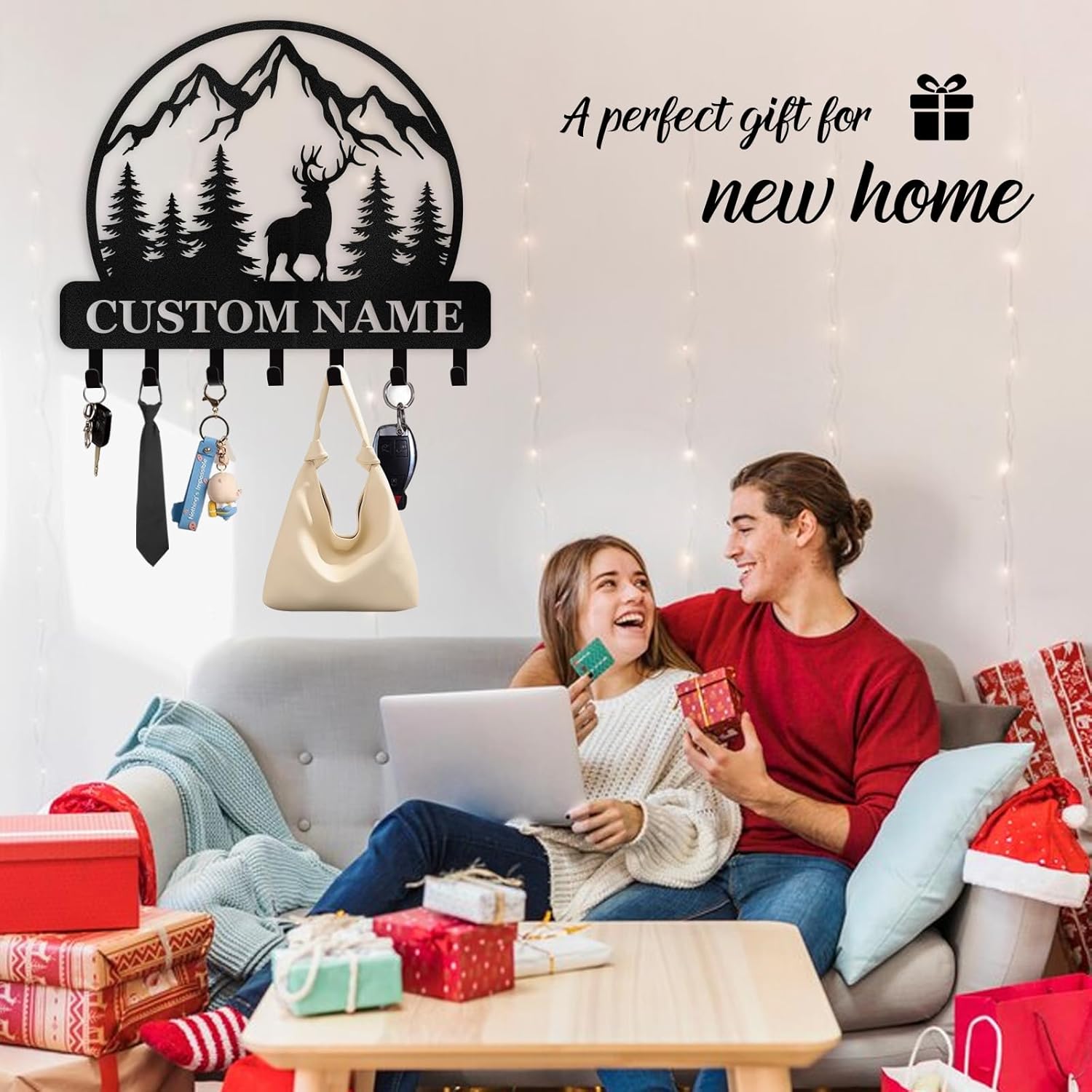 Personalized Key Holder for Wall, Custom Forest Deer Key Rack Hanger with Hooks-MetalsignX