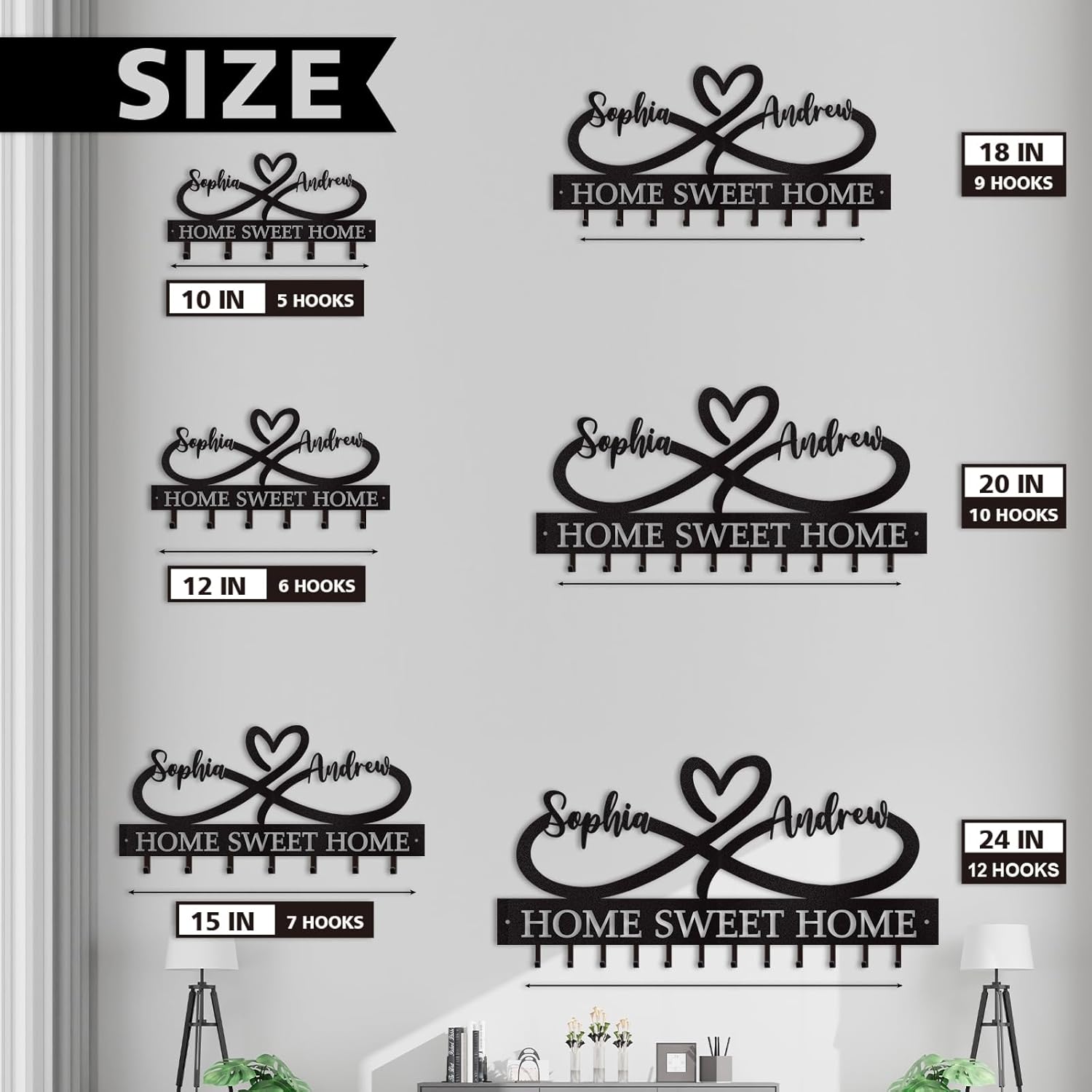 Personalized Key Holder Wall Mounted, Custom Couple's Name Metal Key Holder for Wall-MetalsignX