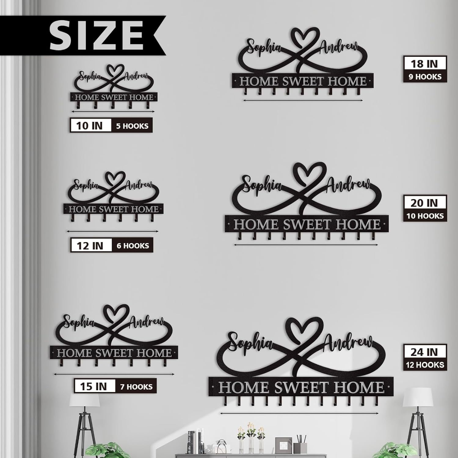 Personalized Key Holder Wall Mounted, Custom Couple's Name Metal Key Holder for Wall-MetalsignX