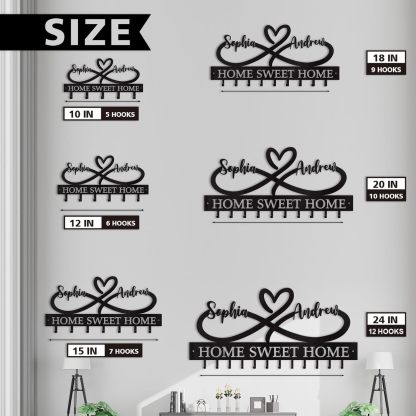 Personalized Key Holder Wall Mounted, Custom Couple's Name Metal Key Holder for Wall-MetalsignX