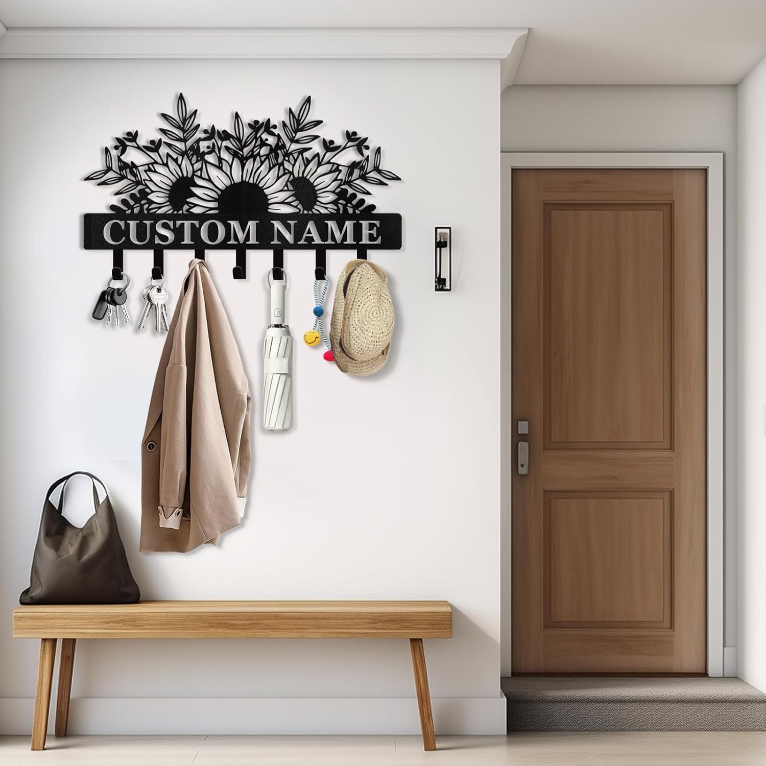 Custom Name Metal Key Holder Wall Mount, Organizer Rack for Home Entryway-MetalsignX