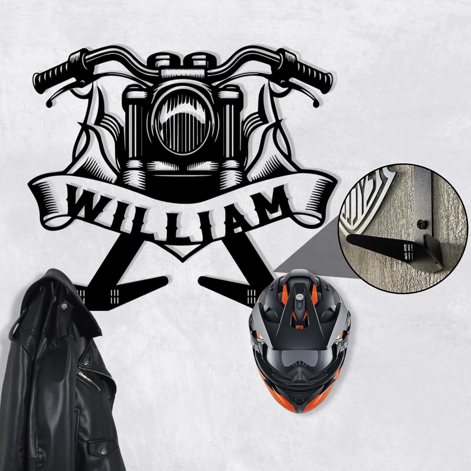 Handcrafted Metal Helmet Hanger , Durable Wrought Iron Wall Rack-MetalsignX