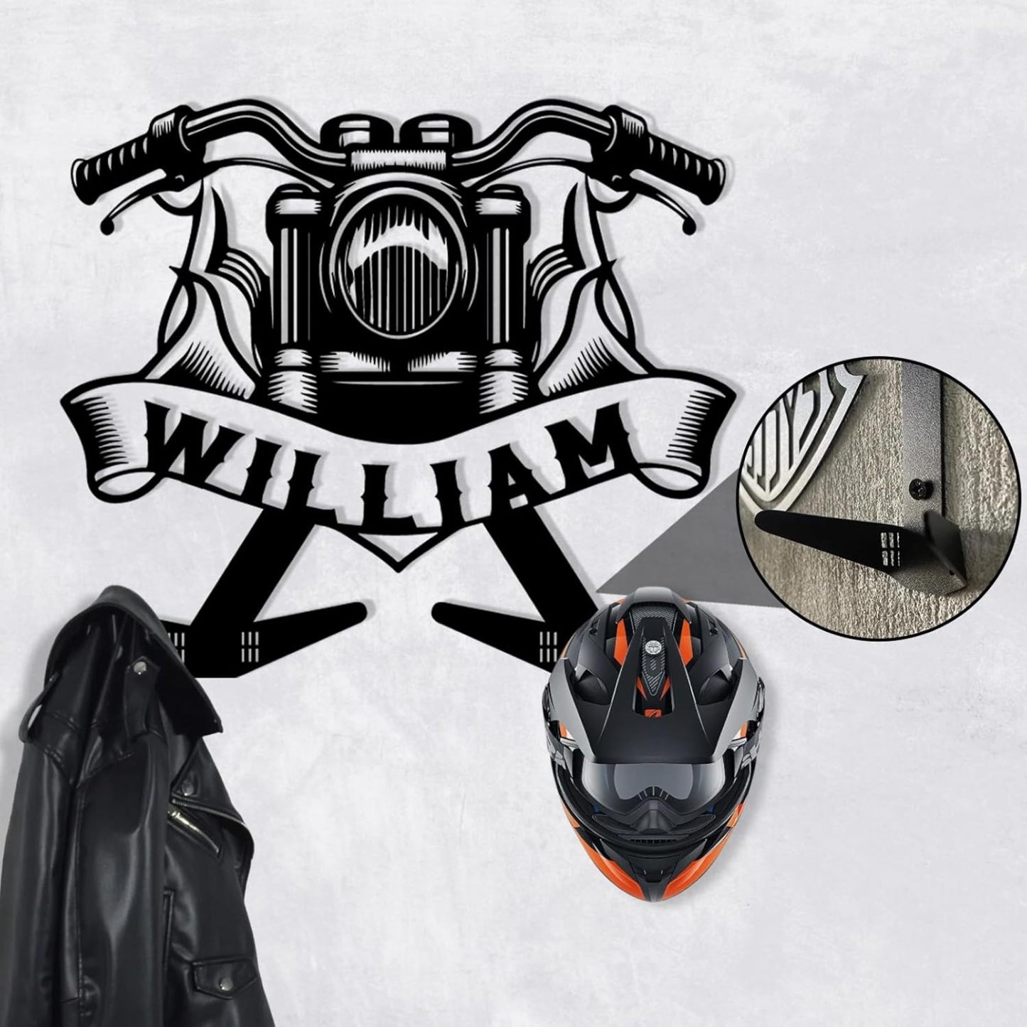 Handcrafted Metal Helmet Hanger , Durable Wrought Iron Wall Rack-MetalsignX