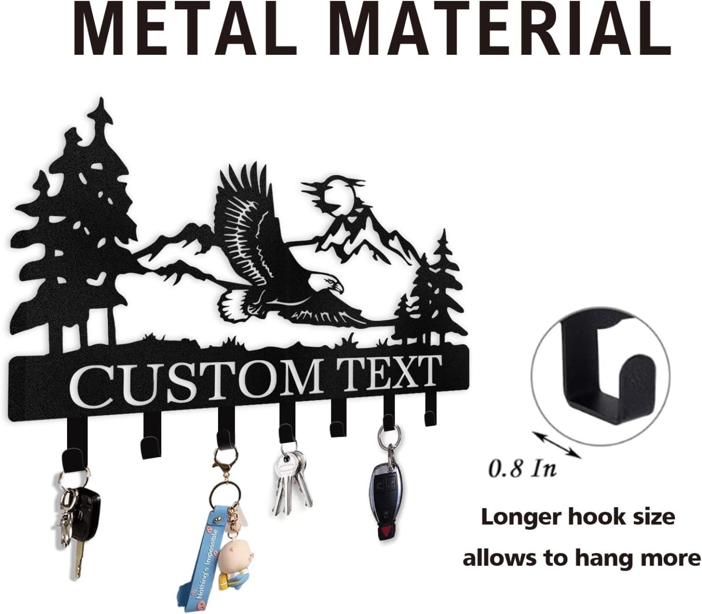 Personalized Eagle Key Holder Wall Mounted, Custom Name Metal Key Hooks-MetalsignX