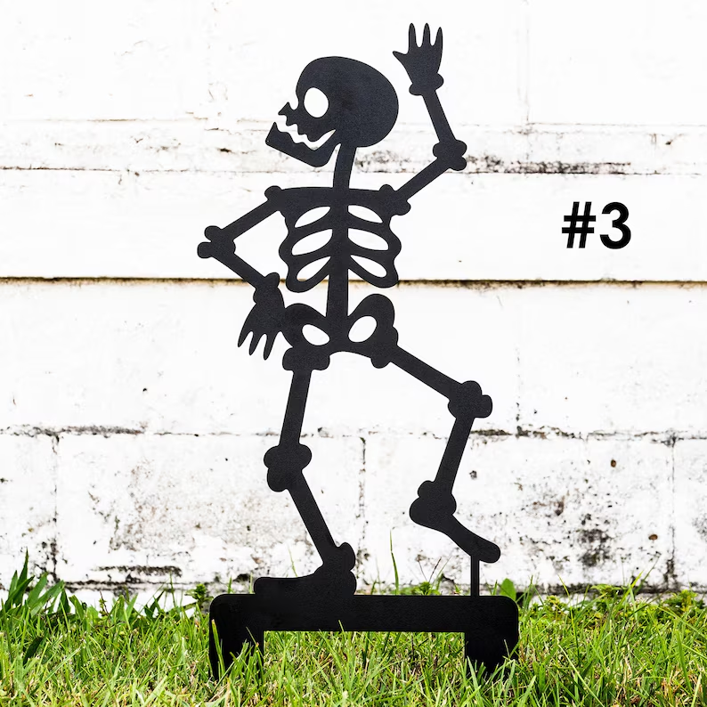 Outdoor Skeleton Halloween Decor, Halloween Outdoor Sign, Halloween Garden Signs, Metal Halloween Yard Stakes, Halloween Sign Skeleton Decor LakeshoreMetalDecor