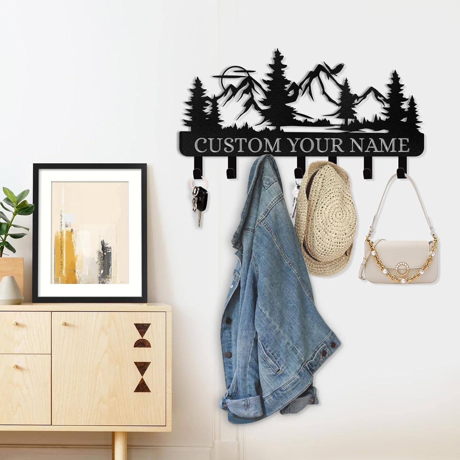 Personalized Key Holder for Wall, Custom Forest Deer Coat Rack Wall Hanging-MetalsignX