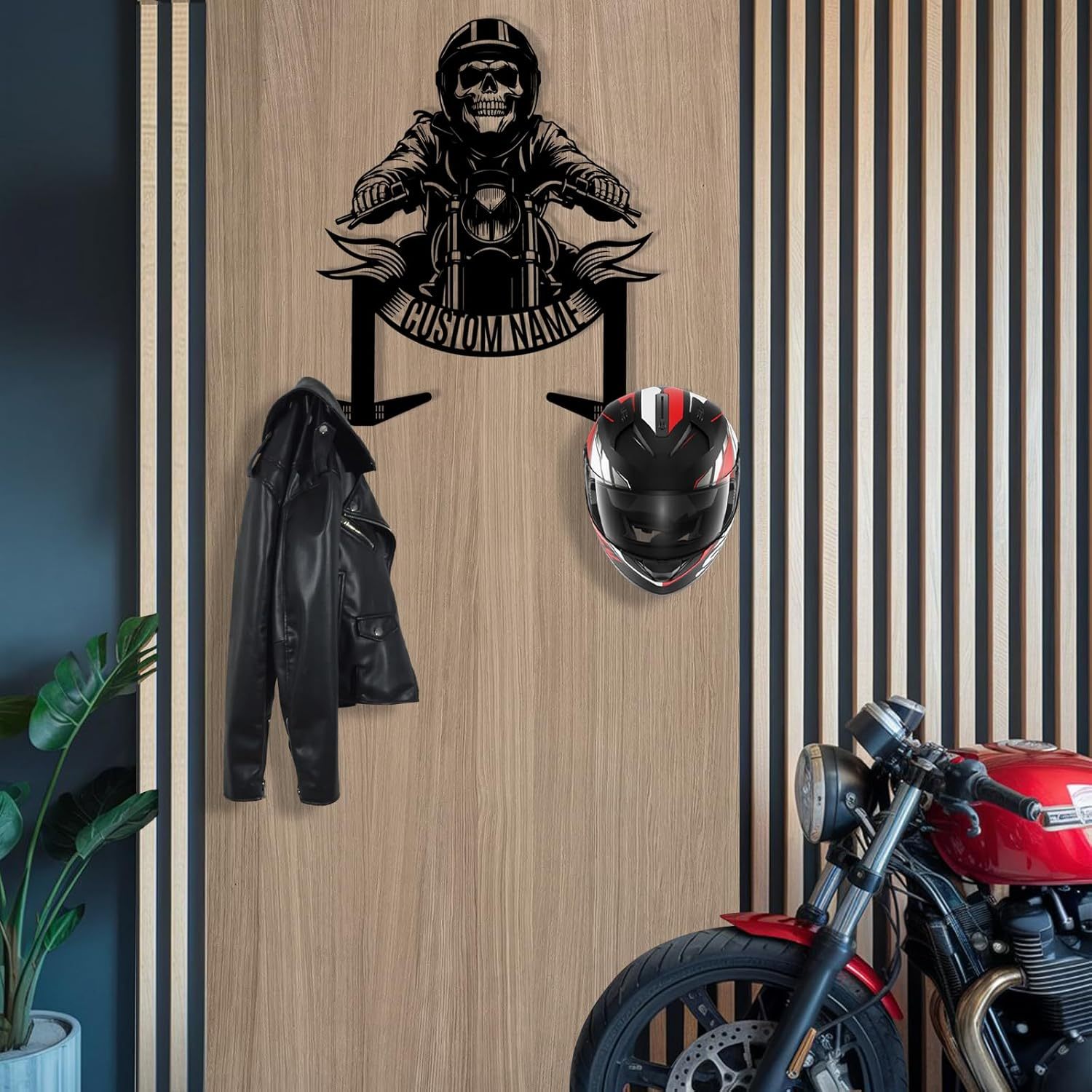 Vintage Iron Motorcycle Helmet Holder , Handmade Wall Hook with Personalized Name-MetalsignX