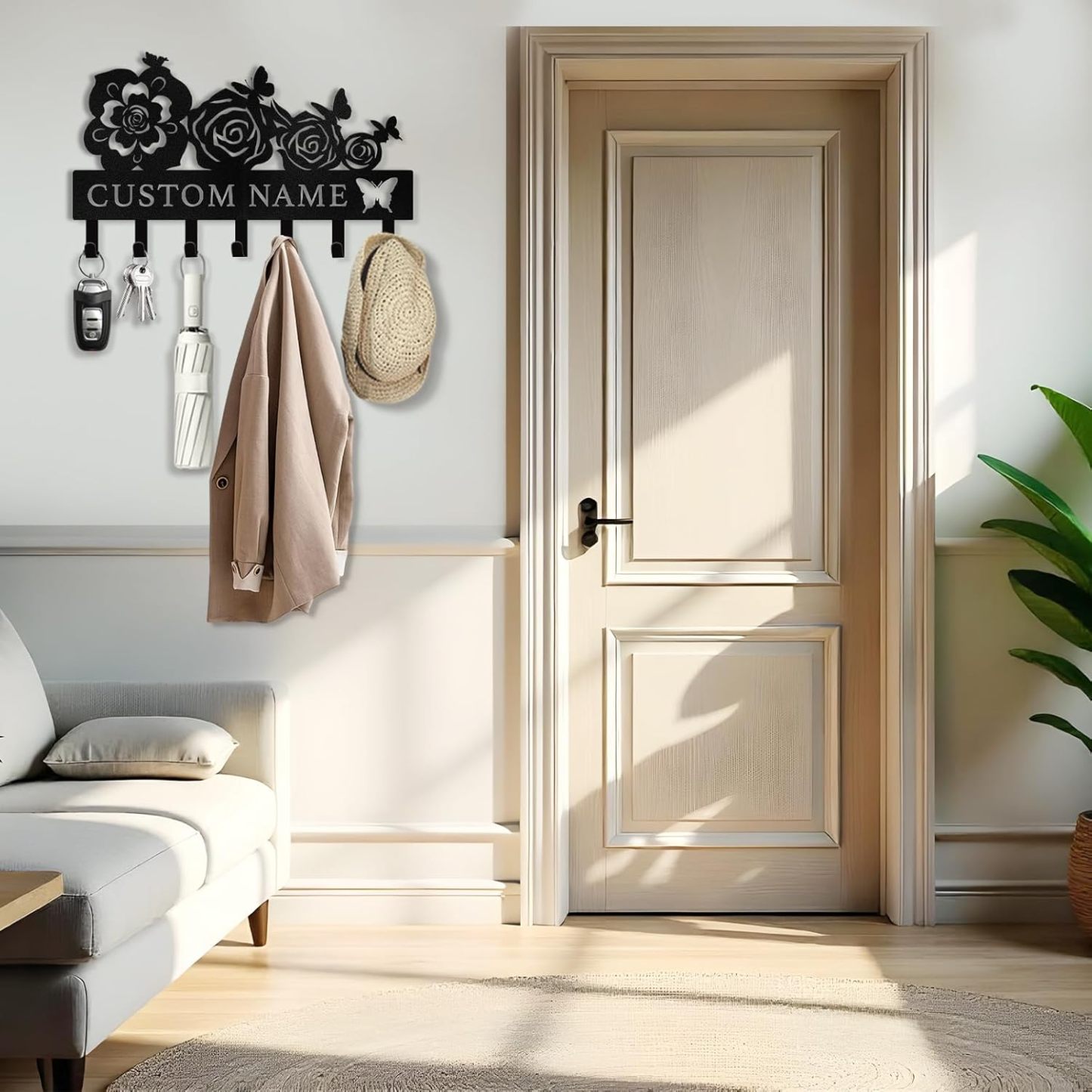 Butterfly & Flowers Metal Key Holder ， Elegant Wall Decor & Organization-MetalsignX