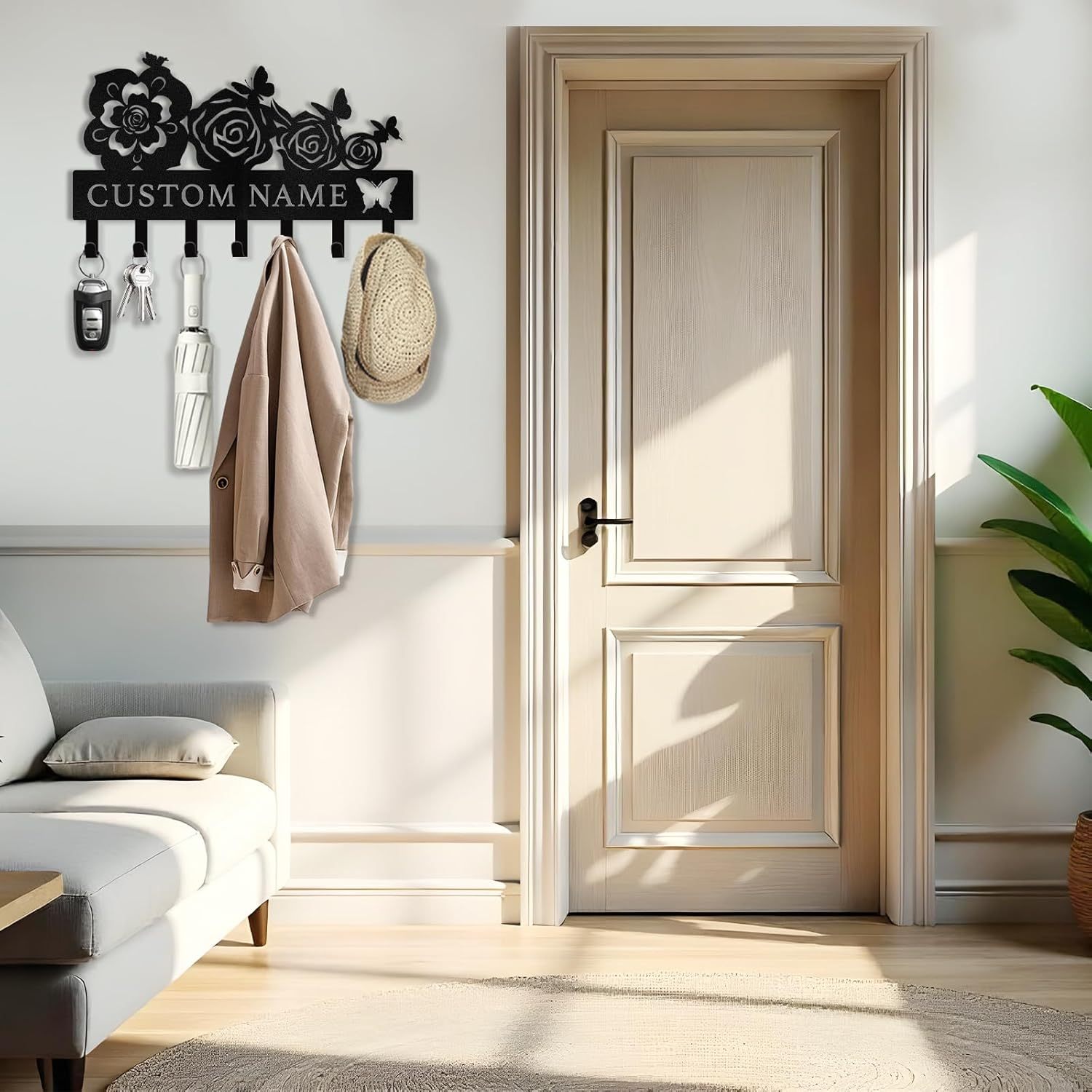 Butterfly & Flowers Metal Key Holder ， Elegant Wall Decor & Organization-MetalsignX