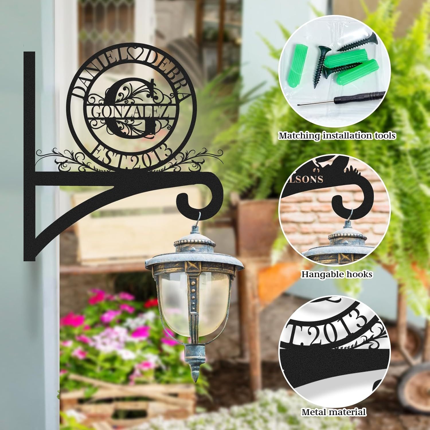 Custom Wall Plant Hanger Indoor and Outdoor, Personalized Name Outdoor Light Hangers-MetalsignX