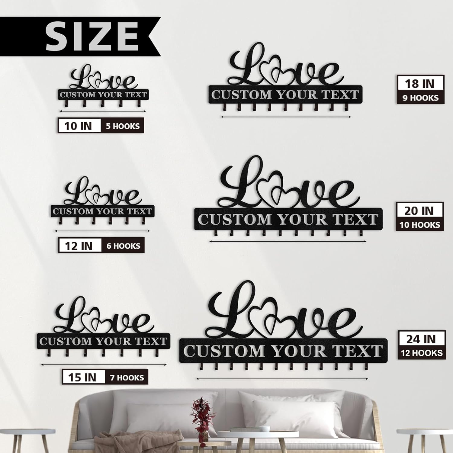 Personalized Key Holder for Wall, Key Holder Wall Mount with Love Design-MetalsignX