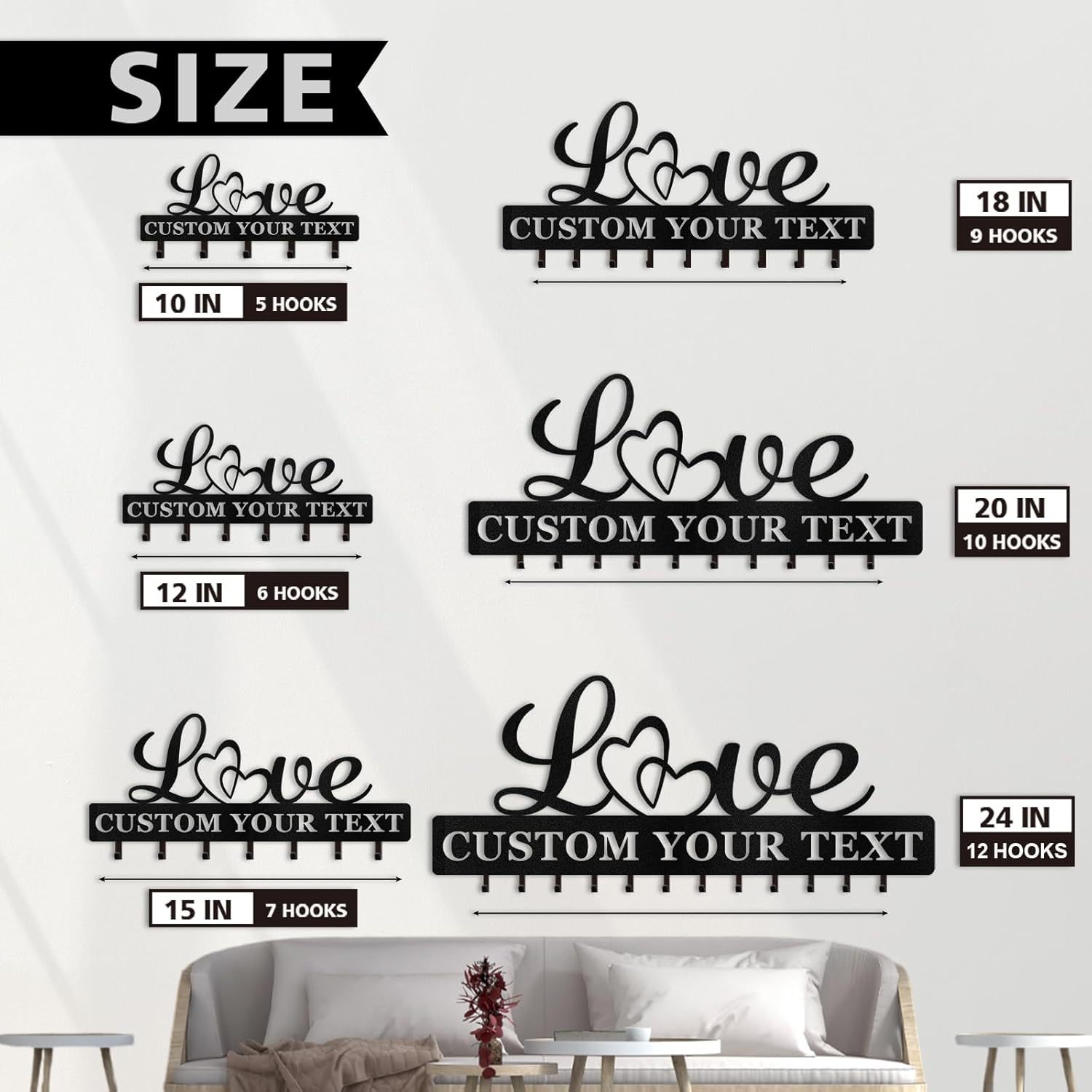 Personalized Key Holder for Wall, Key Holder Wall Mount with Love Design-MetalsignX