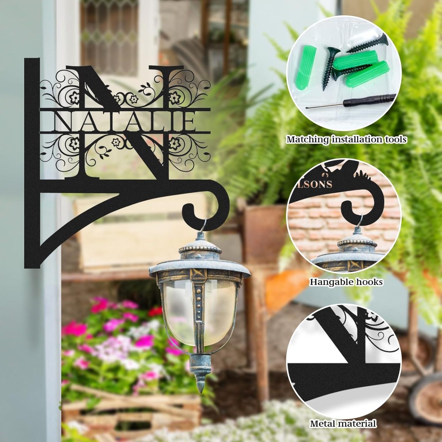 Custom Family Name Hanging Bracket Indoor and Outdoor, Personalized Initials Light Hangers Outdoor-MetalsignX