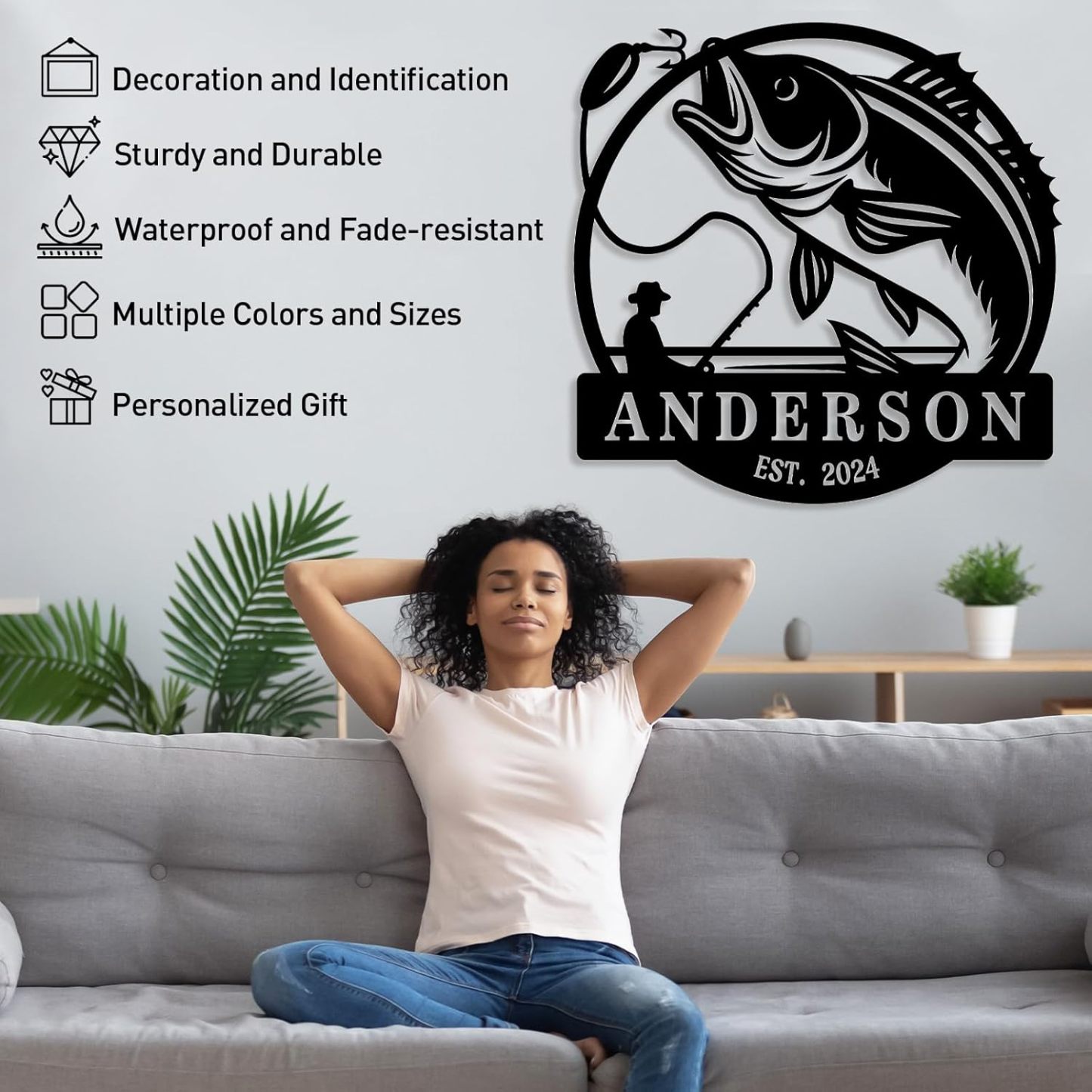 Personalized Largemouth Bass Metal Sign, Custom Fishing Last Name Sign for Home, Fish Family Signs Wall Decor-MetalsignX