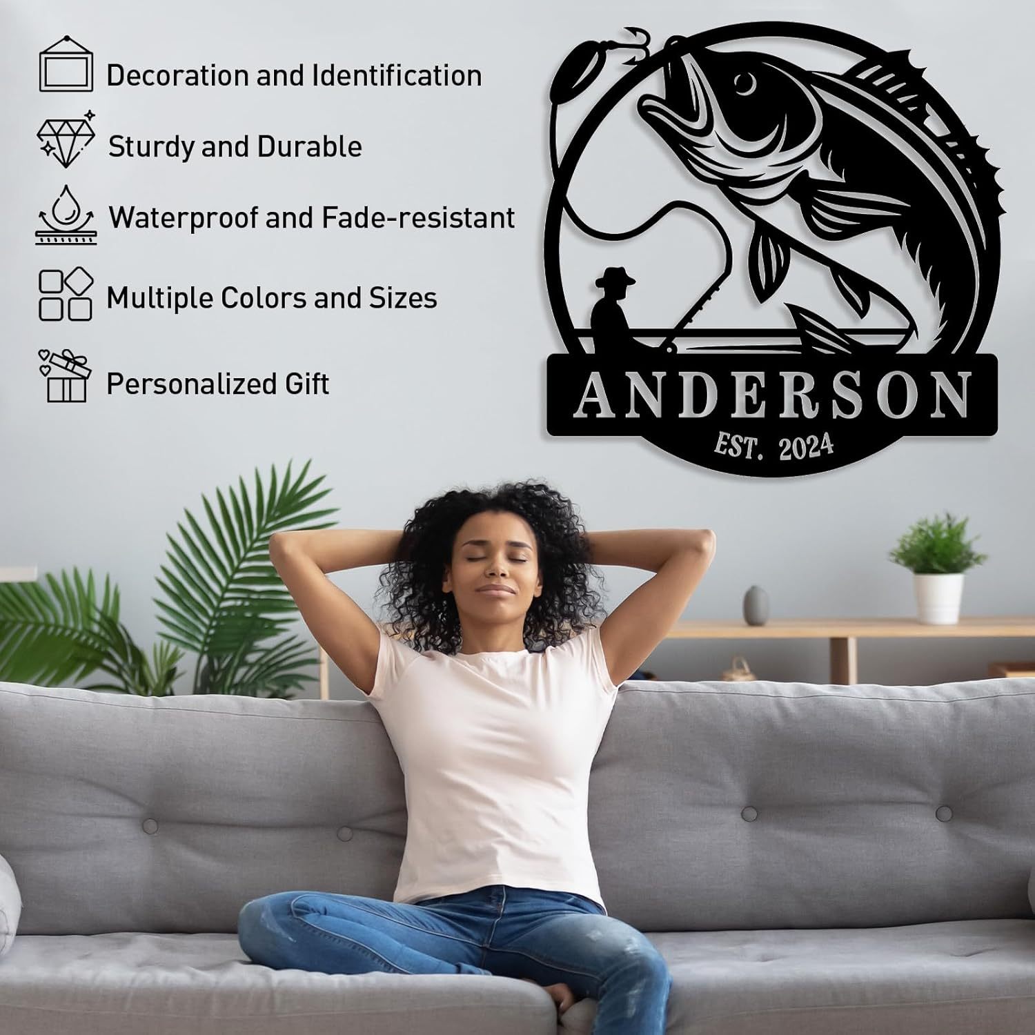 Personalized Largemouth Bass Metal Sign, Custom Fishing Last Name Sign for Home, Fish Family Signs Wall Decor-MetalsignX