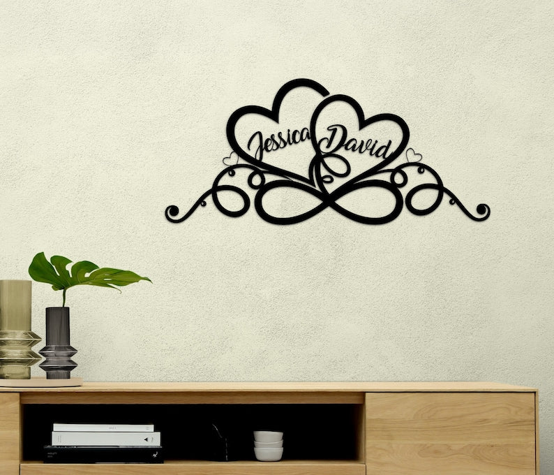 Personalized Wedding Gift for Couple Heart Sign with Names and Wedding Date Metal Sign-MetalsignX