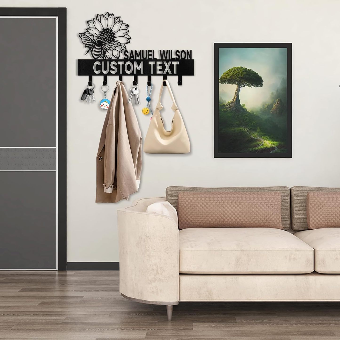 Personalized Key Holder Wall Mounted, Bee Flower Key Holder for Wall Decorative-MetalsignX