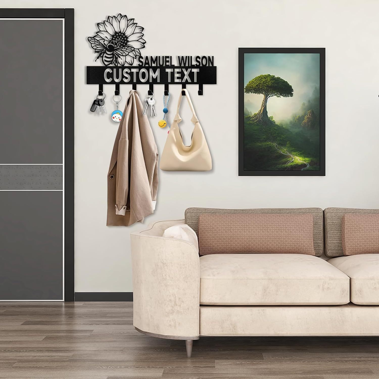 Personalized Key Holder Wall Mounted, Bee Flower Key Holder for Wall Decorative-MetalsignX