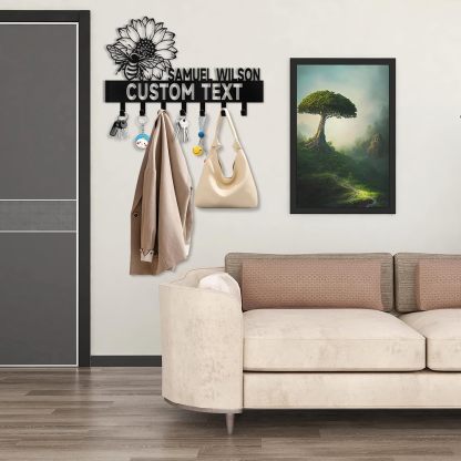 Personalized Key Holder Wall Mounted, Bee Flower Key Holder for Wall Decorative-MetalsignX