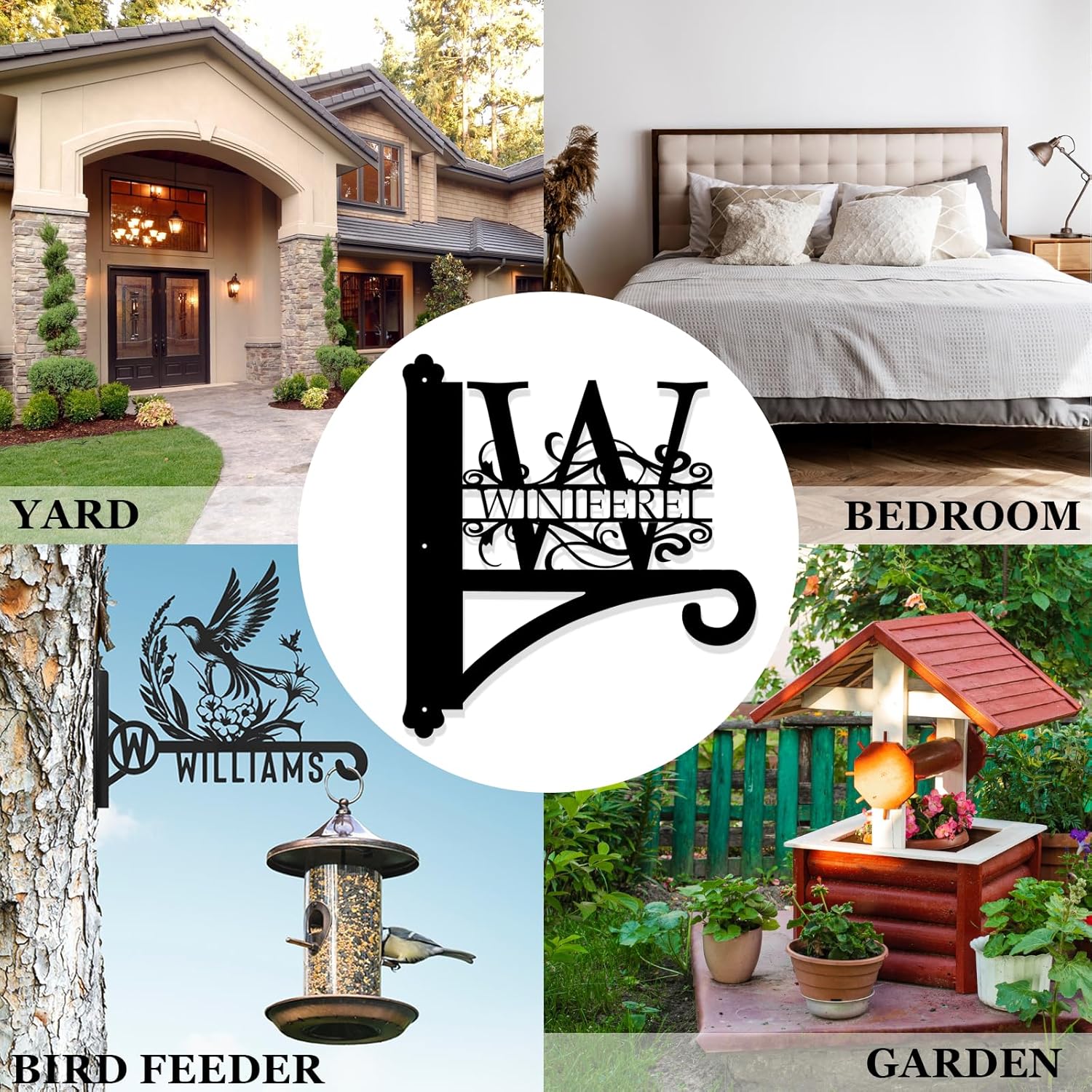 Custom Last Name Metal Plant Hanger Indoor & Outdoor, Personalized Letter Monogram Metal Hanging Plant Bracket-MetalsignX