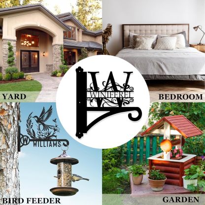 Custom Last Name Metal Plant Hanger Indoor & Outdoor, Personalized Letter Monogram Metal Hanging Plant Bracket-MetalsignX