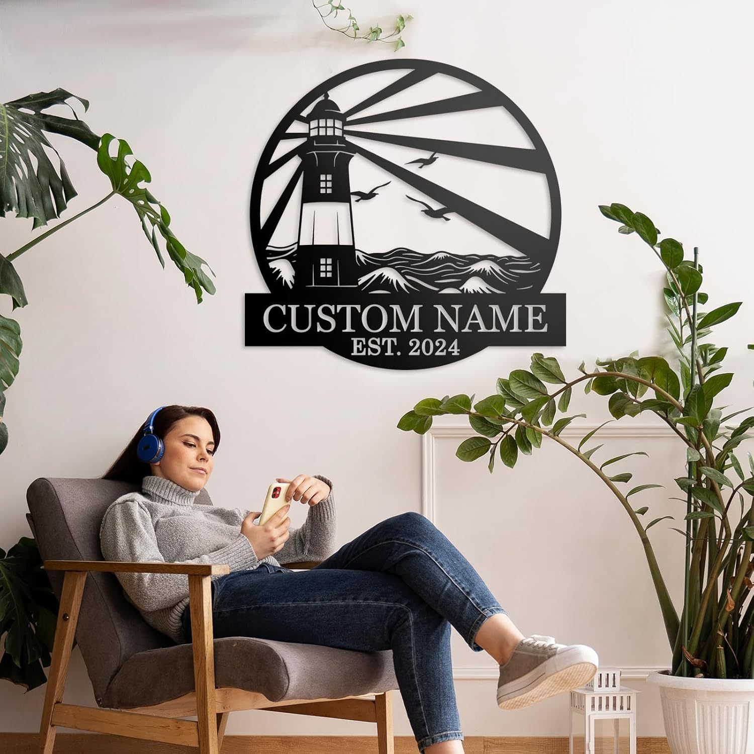 Personalized Lighthouse Metal Sign – Custom Nautical Outdoor Wall Decor for Beach House & Cabin-MetalsignX