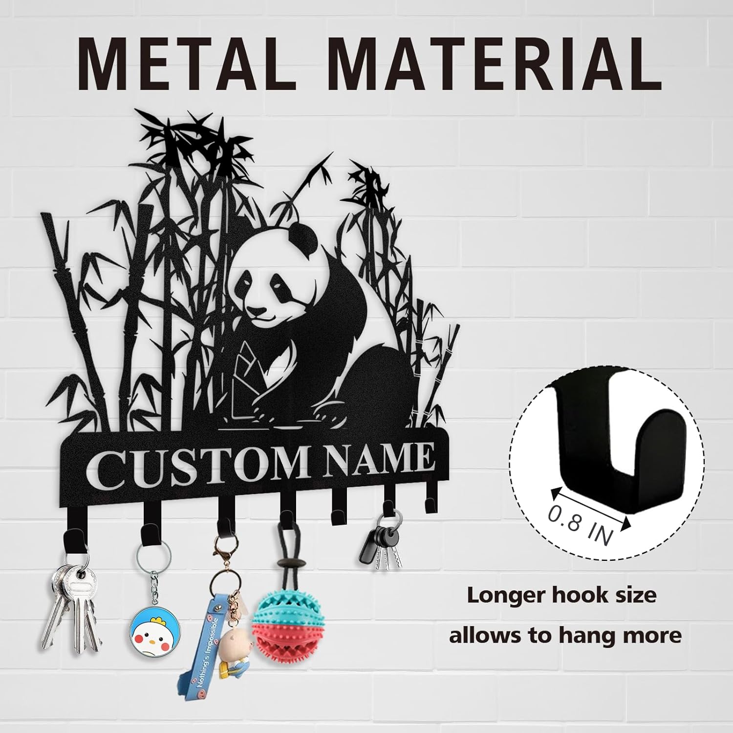 Personalized Metal Key Holder for Wall, Bamboo Panda Animal Key Hanger-MetalsignX
