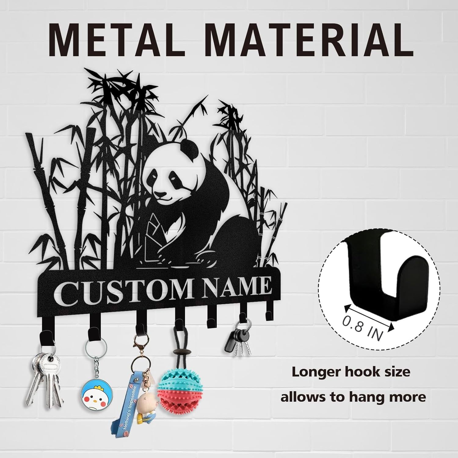 Personalized Metal Key Holder for Wall, Bamboo Panda Animal Key Hanger-MetalsignX