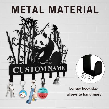 Personalized Metal Key Holder for Wall, Bamboo Panda Animal Key Hanger-MetalsignX