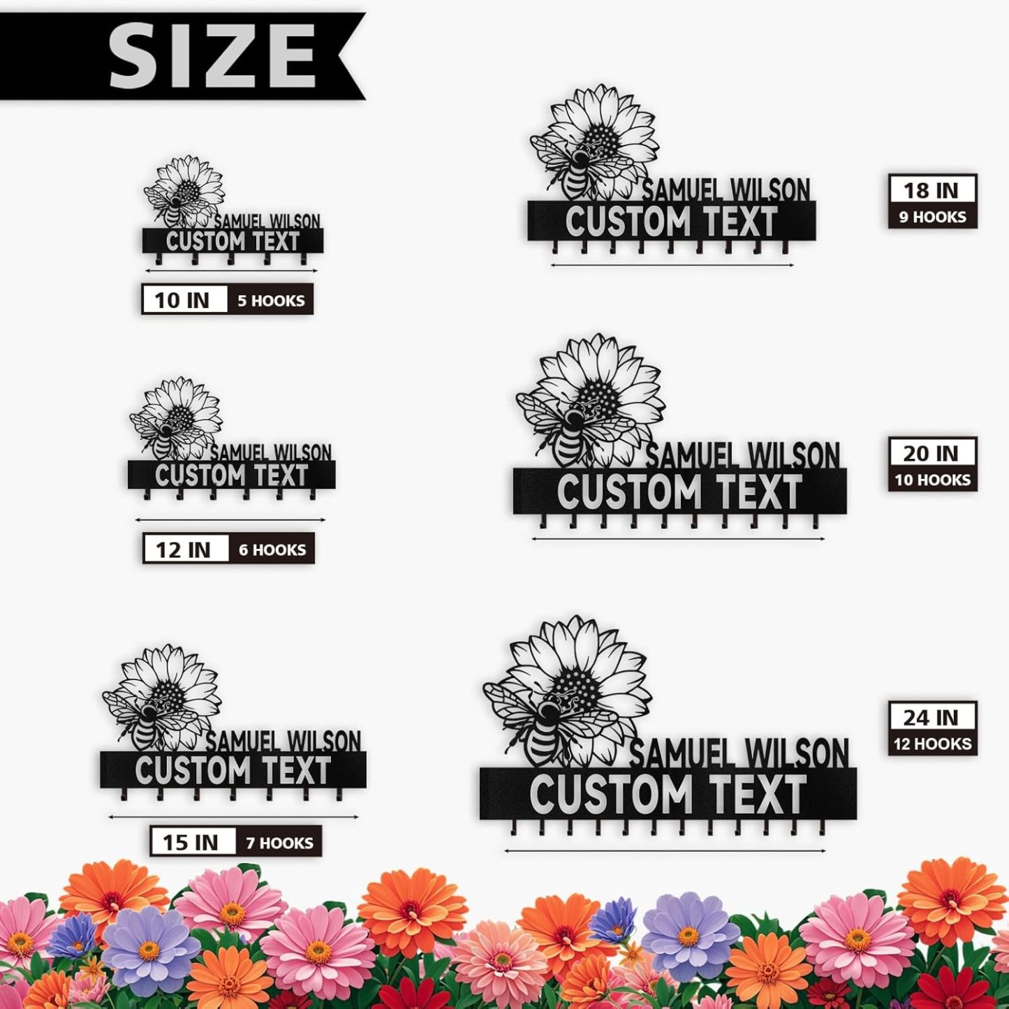 Personalized Key Holder Wall Mounted, Bee Flower Key Holder for Wall Decorative-MetalsignX