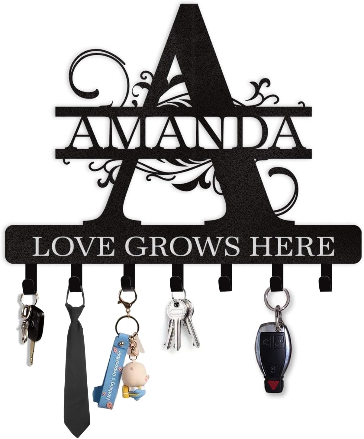 Personalized Key Holder for Wall, Custom Metal Deer Cabin Key Hooks wi