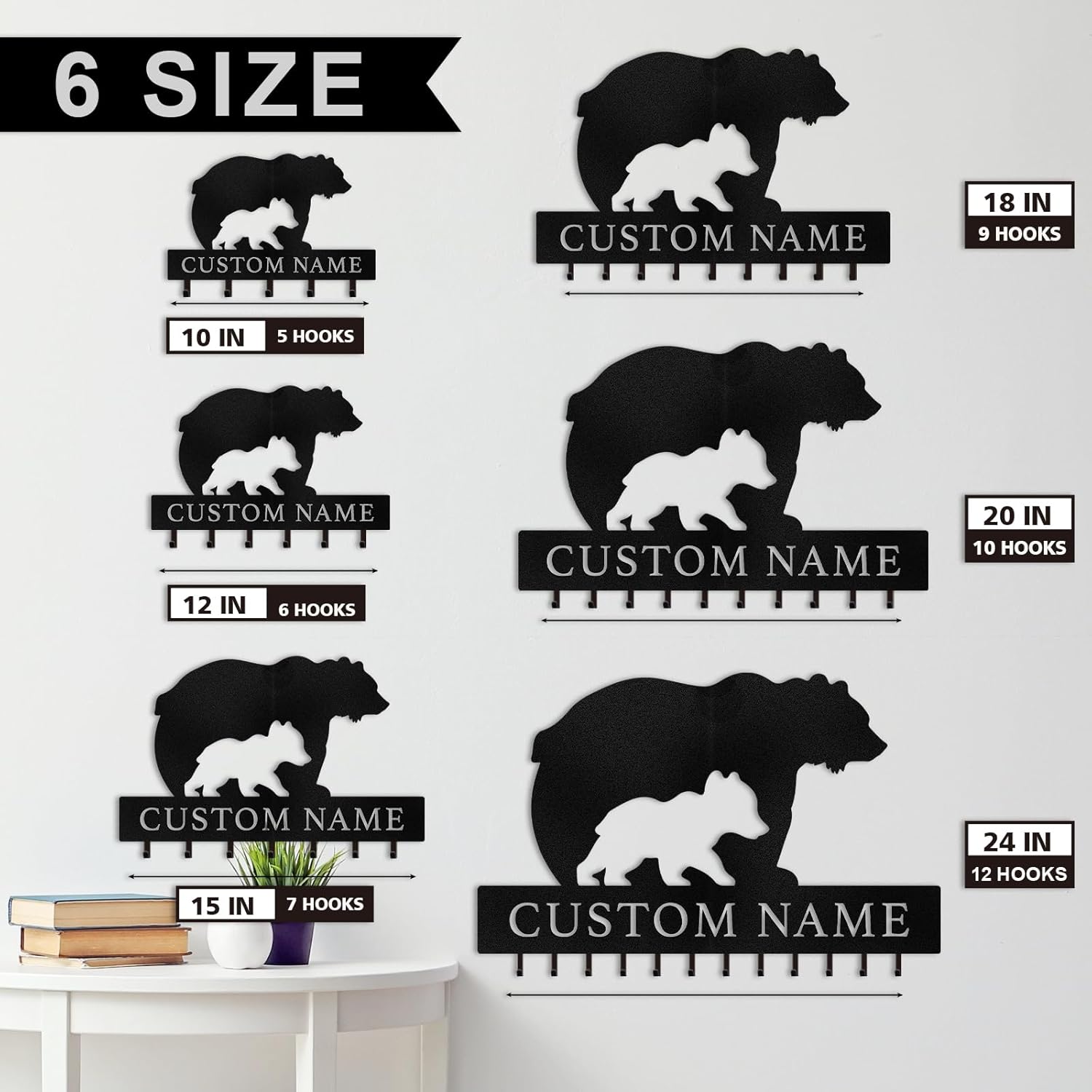 Rustic Metal Key Rack for Lodge & Cabin Decor， Personalized Bear Wall Hook -MetalsignX