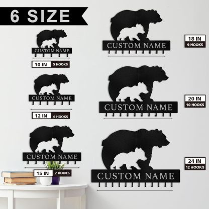 Rustic Metal Key Rack for Lodge & Cabin Decor， Personalized Bear Wall Hook -MetalsignX