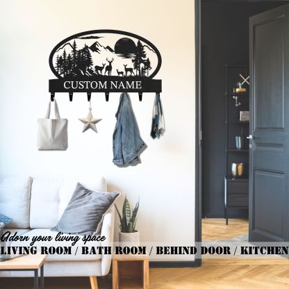 Personalized Key Holder for Wall, Custom Metal Deer Cabin Key Hooks with Name, Metal Jacket Holder Hooks Organizer Rack, Coat Hanger Decor for Kitchen, Entryway, Hallway, Office, Doorway