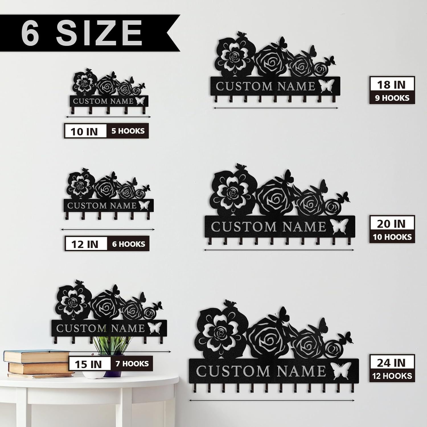 Butterfly & Flowers Metal Key Holder ， Elegant Wall Decor & Organization-MetalsignX